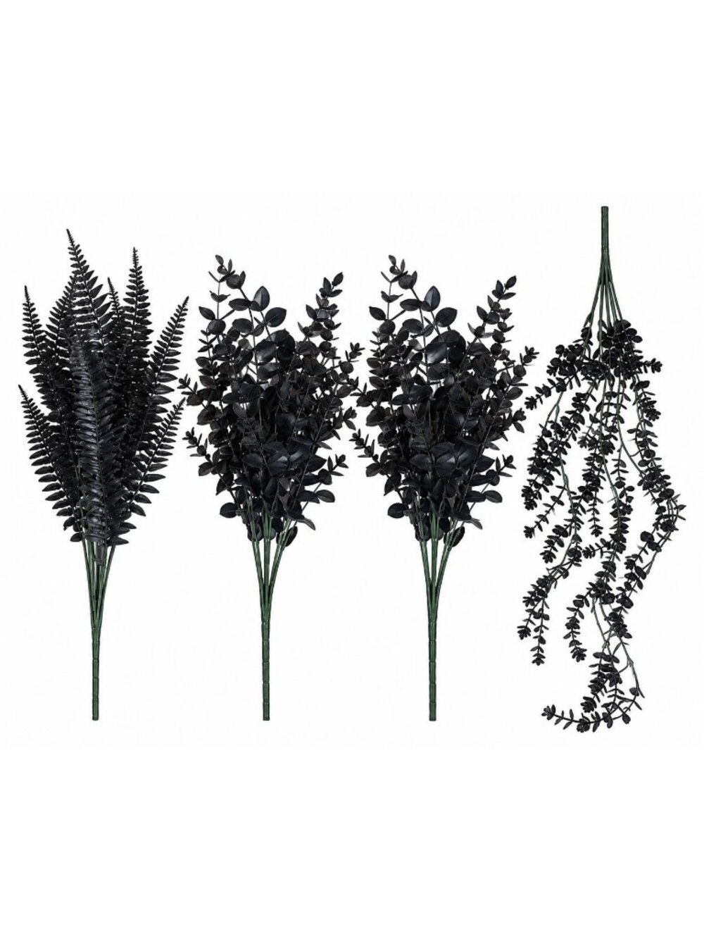 Black Artificial Greenery Set of 4, Black Eucalyptus Fern, Faux Hanging Plant, H